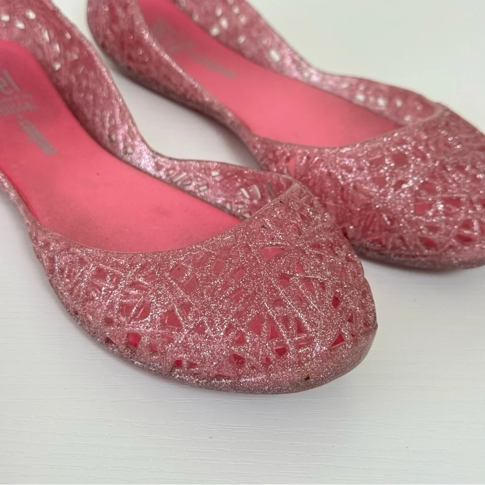 Melissa Girls Pink Glitter Flats, Size 1